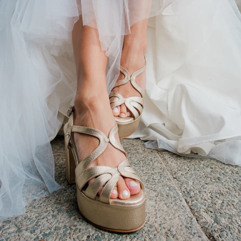 Gold leather shoes (bridal, event, bridesmaids, prom, etc) exclusive hand made